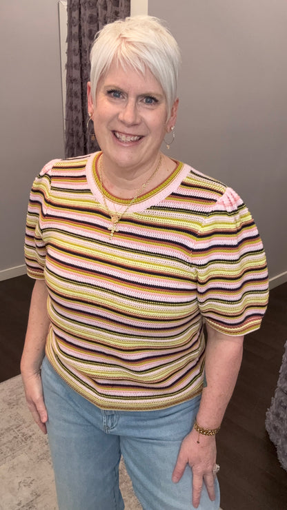 Simone Sweater in Peachy Yellow Stripes by Dear John