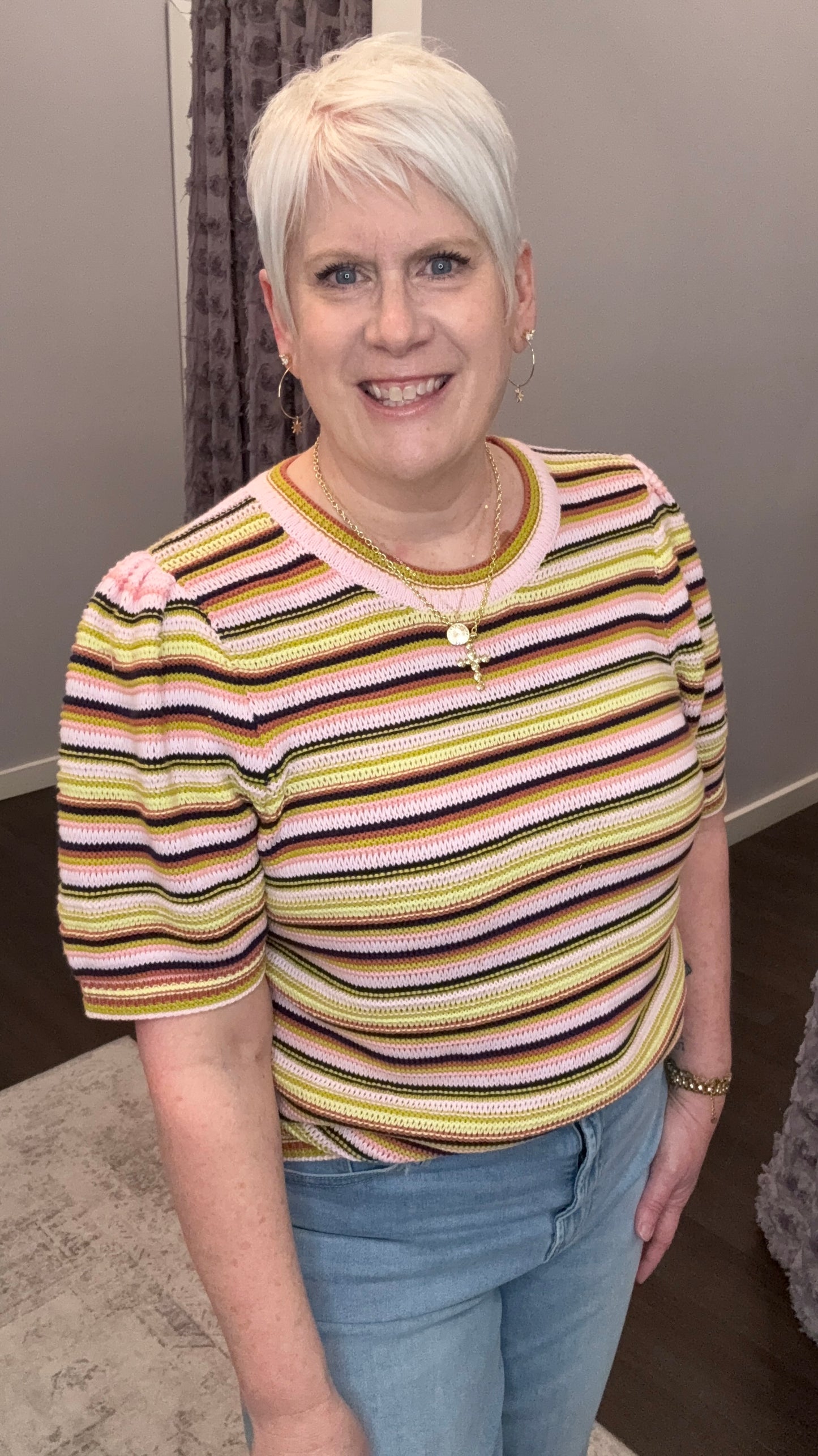 Simone Sweater in Peachy Yellow Stripes by Dear John