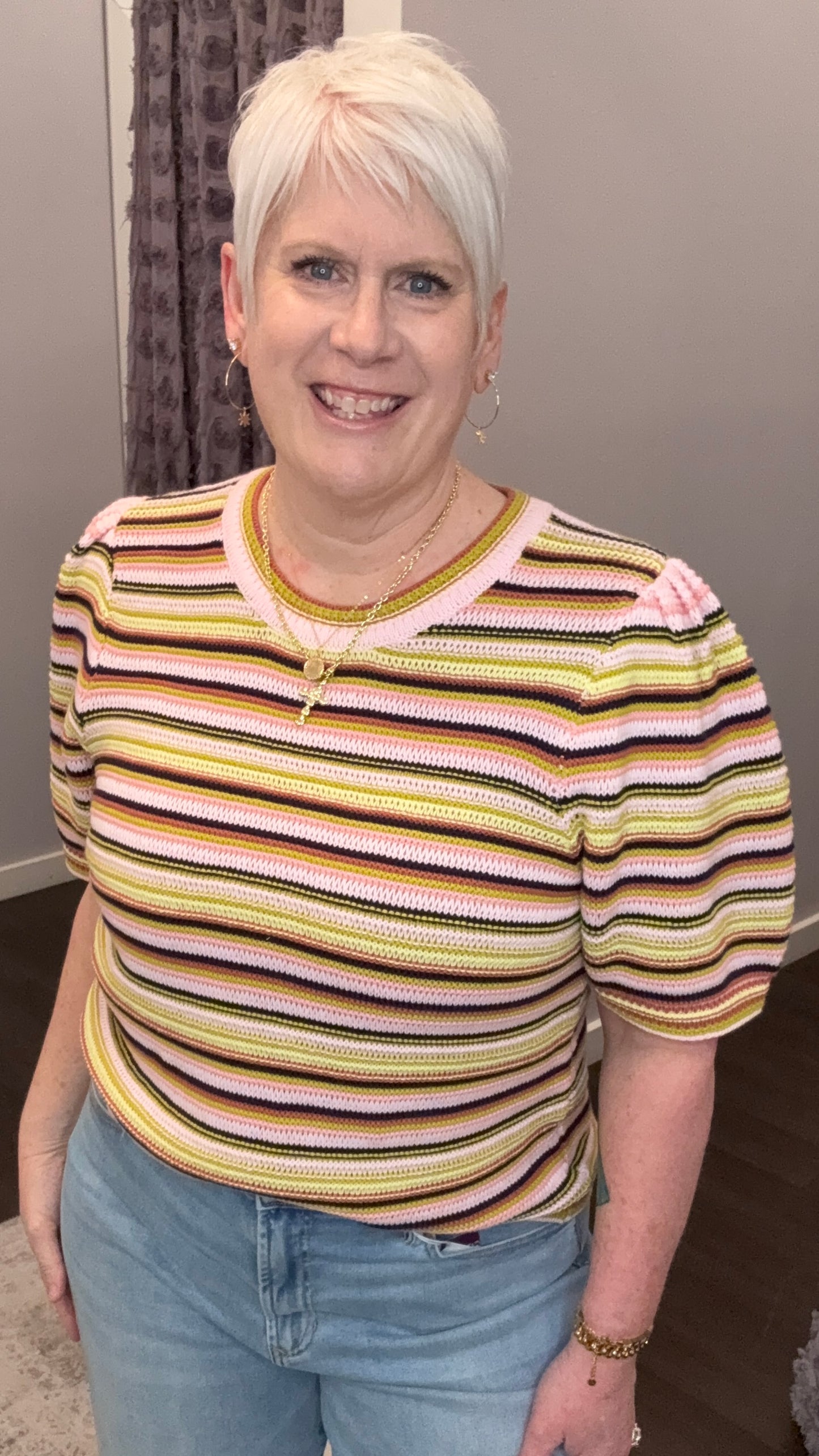 Simone Sweater in Peachy Yellow Stripes by Dear John