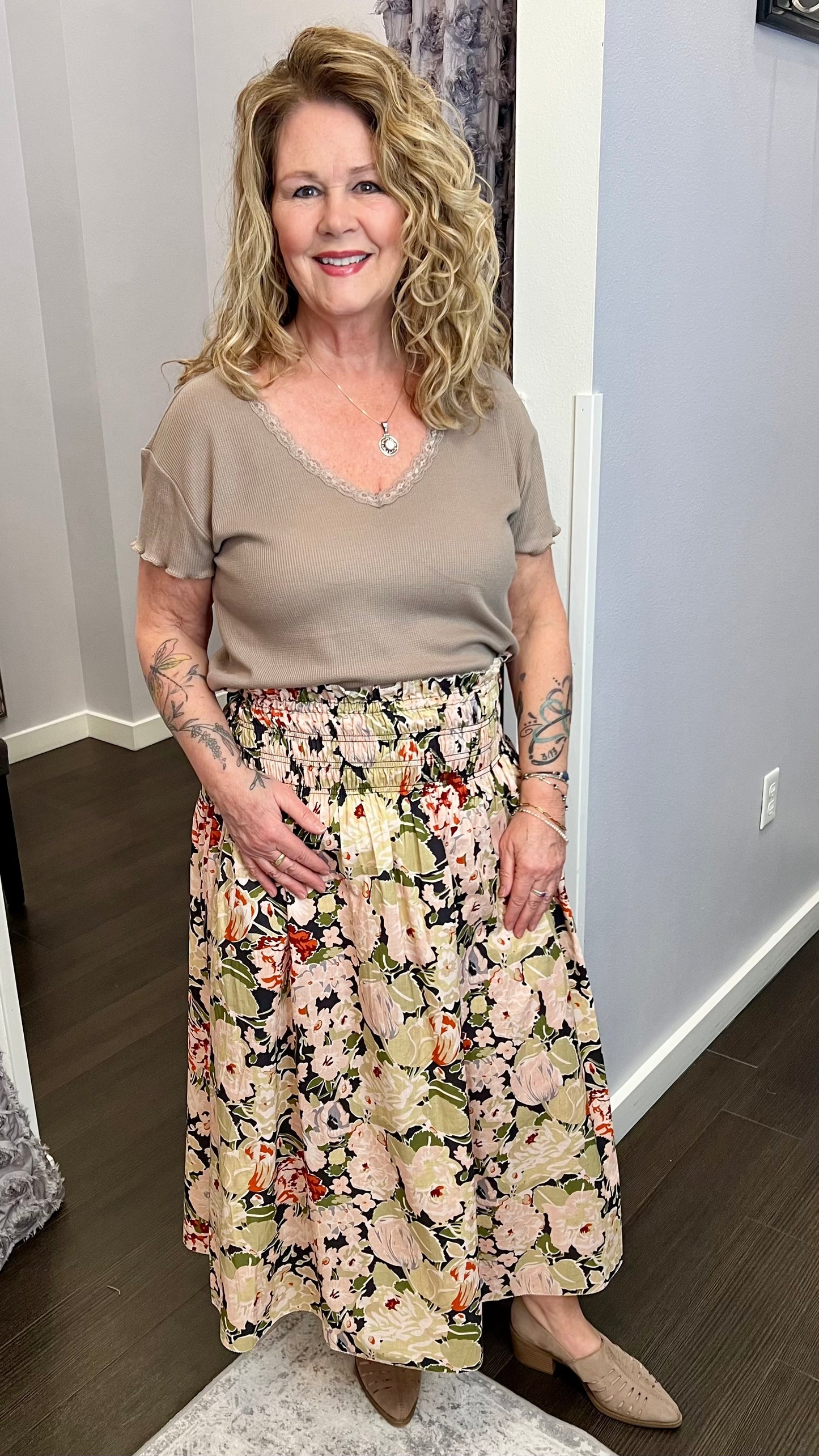 Garden Party Smocked Midi Skirt by Dex