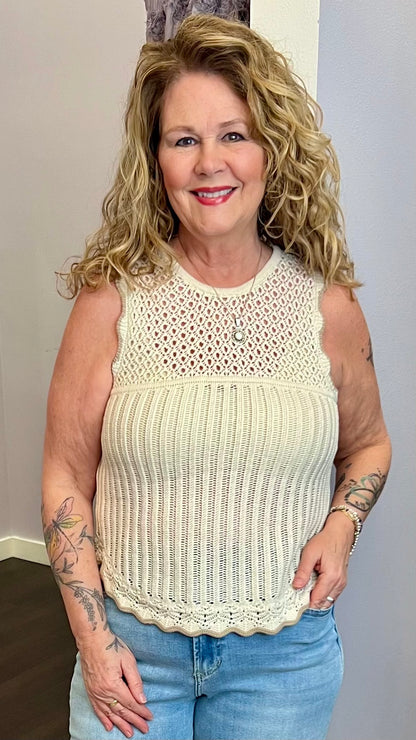 Ivory Bloom Crochet Tank by Dex