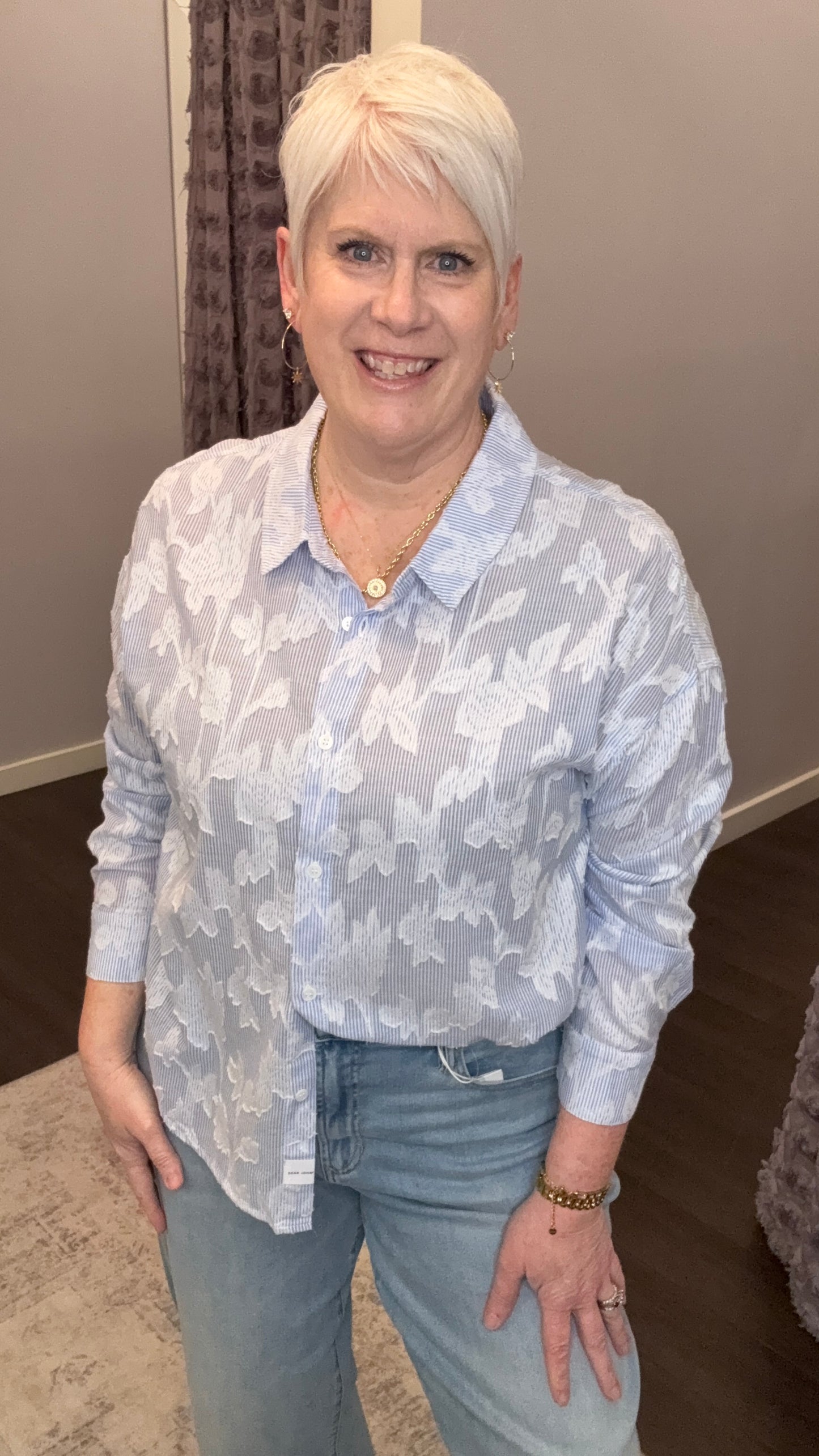 Adrianna Floral Burnout Top in Light Blue by Dear John