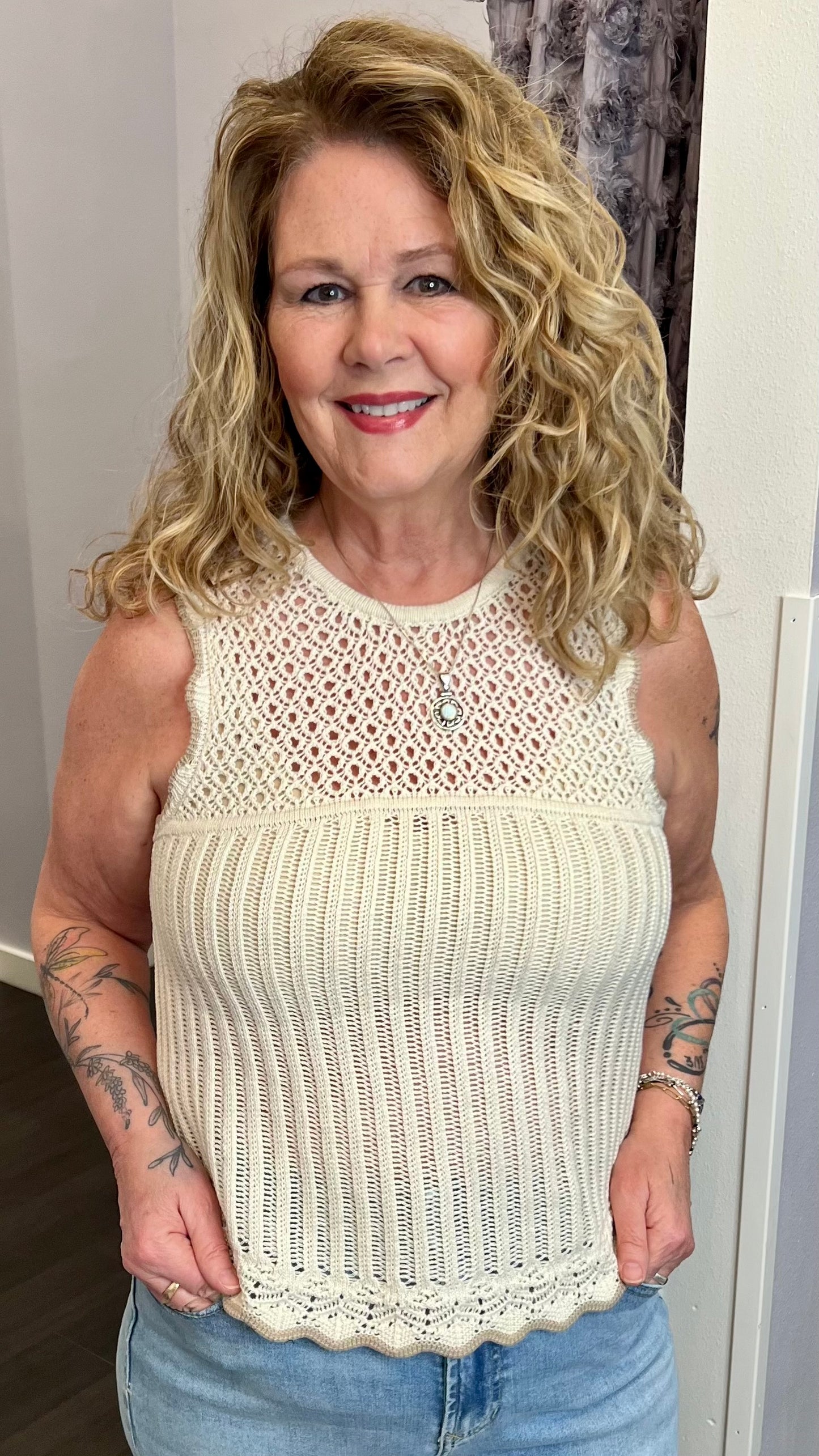 Ivory Bloom Crochet Tank by Dex