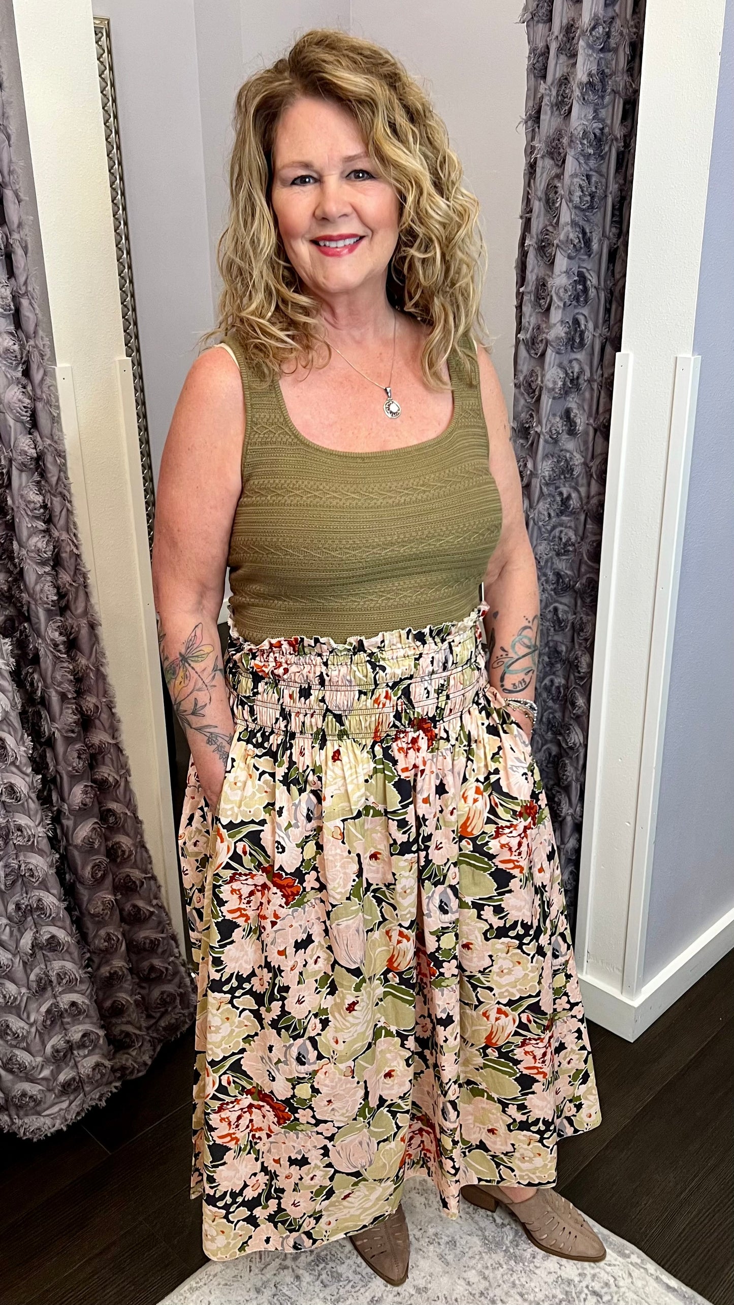 Garden Party Smocked Midi Skirt by Dex