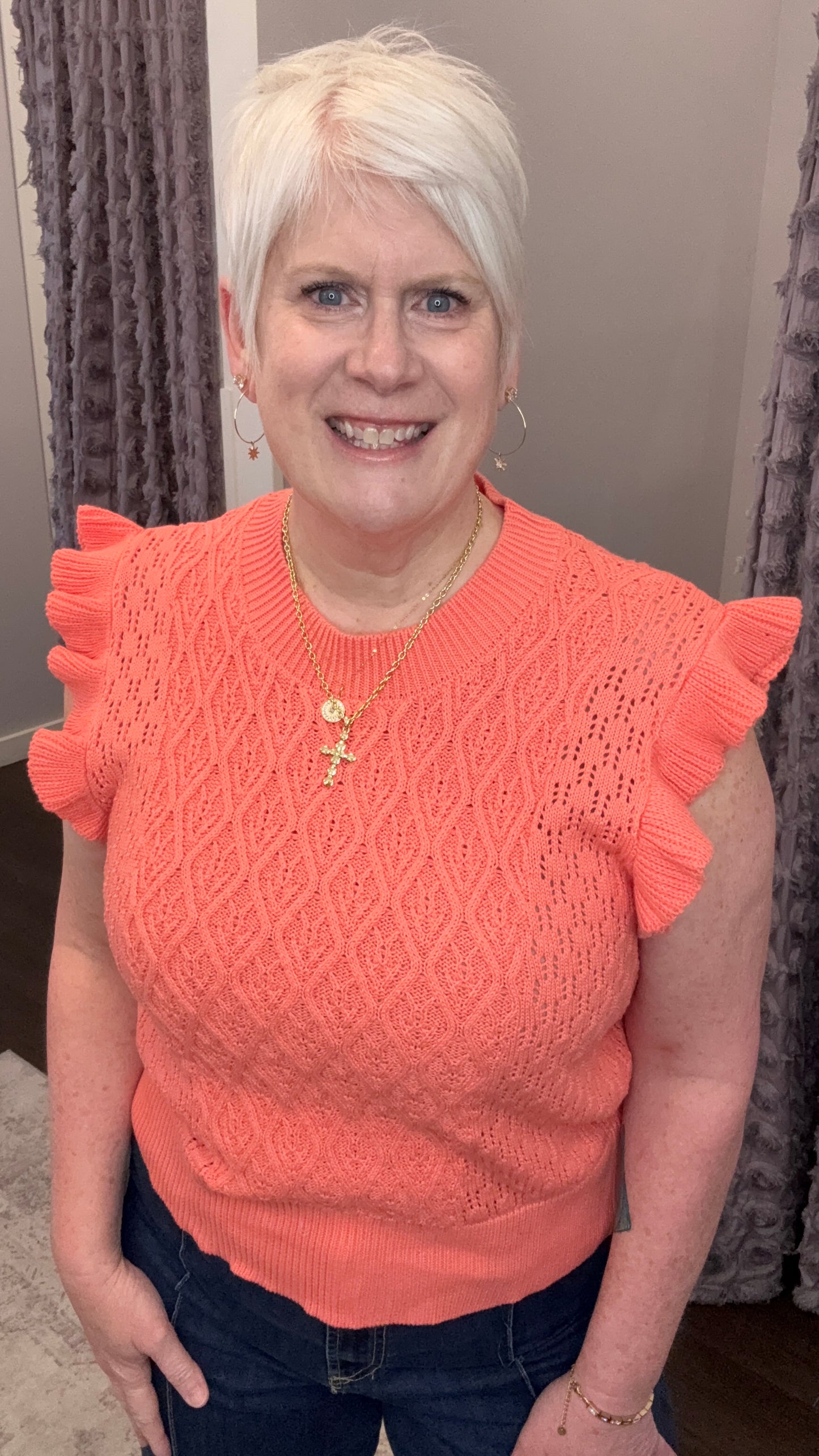 Tilly Sweater Top in Peachy Coral by Dear John