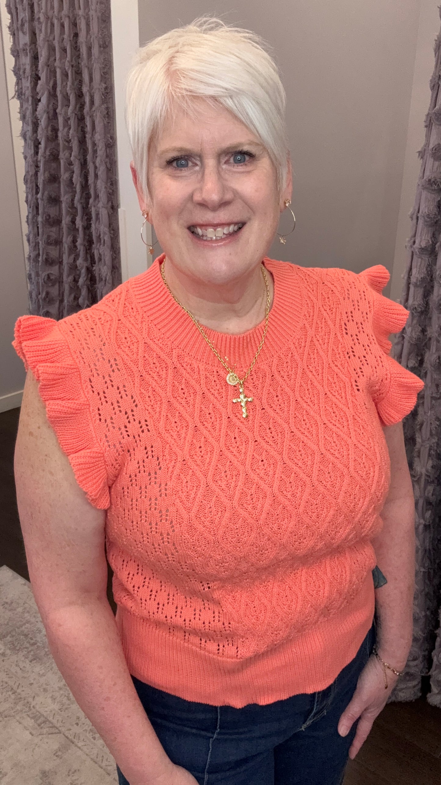 Tilly Sweater Top in Peachy Coral by Dear John