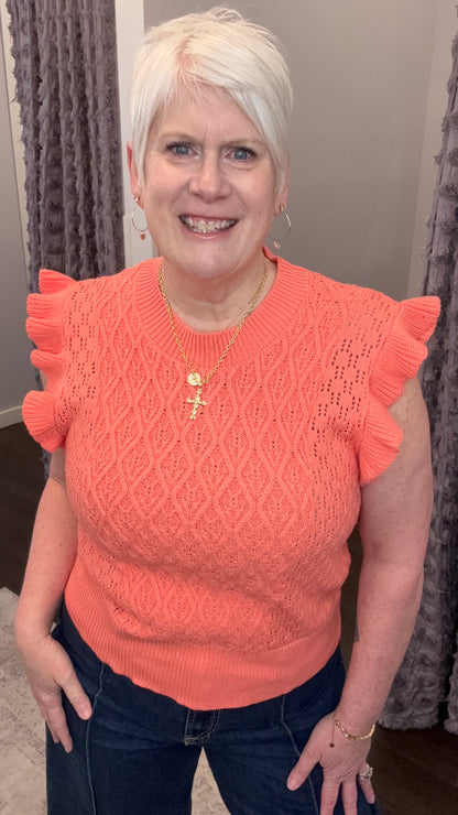 Tilly Sweater Top in Peachy Coral by Dear John