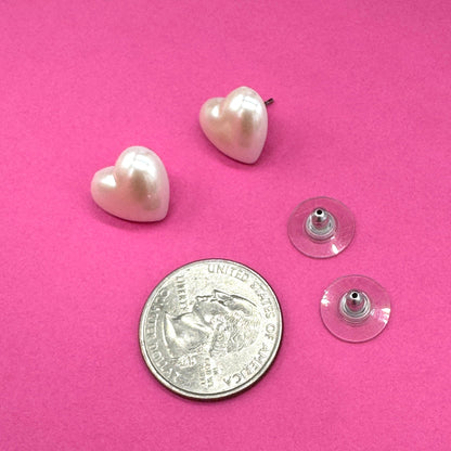 Puff Pearl Heart Studs
