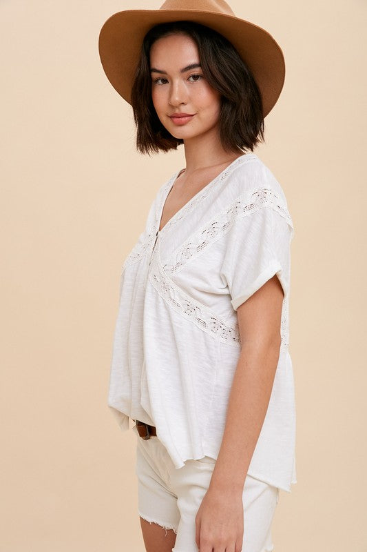 Lace Accent Henley Tee