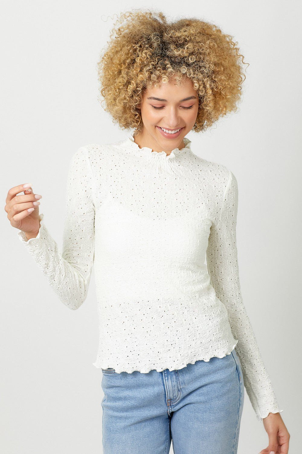 Lettuce Edge Textured Knit Top