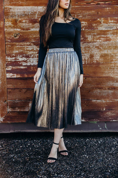 Metallic Pleat Skirt