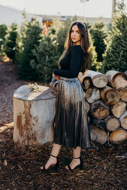 Metallic Pleat Skirt