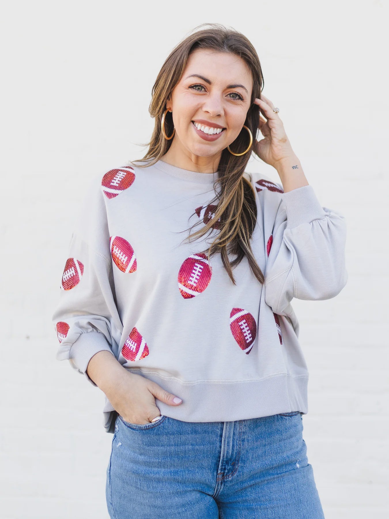 Millie Sweatshirt - Footballs Crimson & White