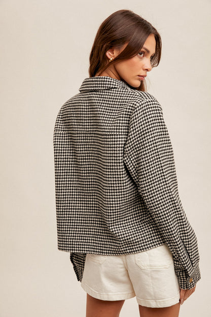 Mini Houndstooth Snap Button Crop Jacket