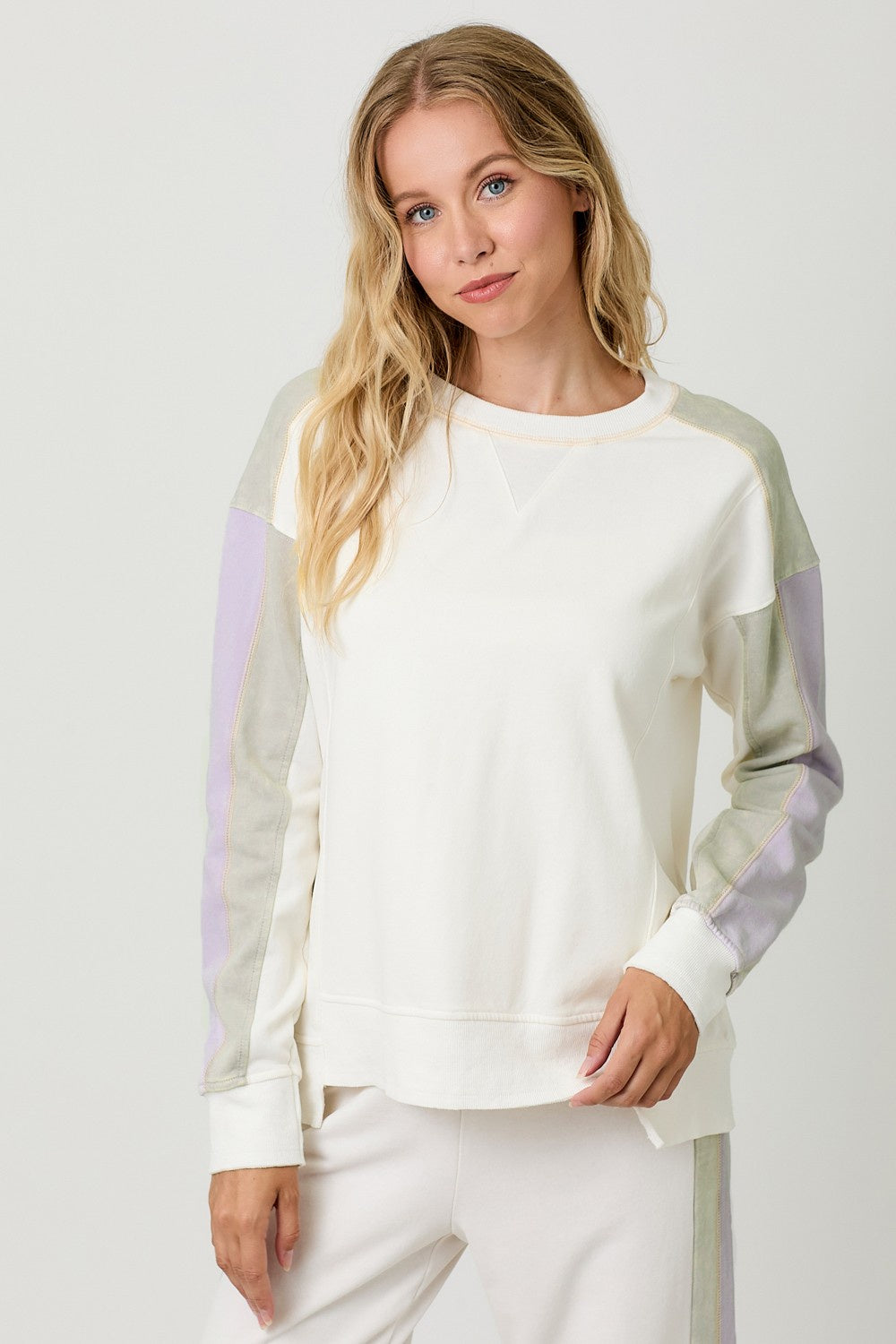 Washed Color Block Terry Top