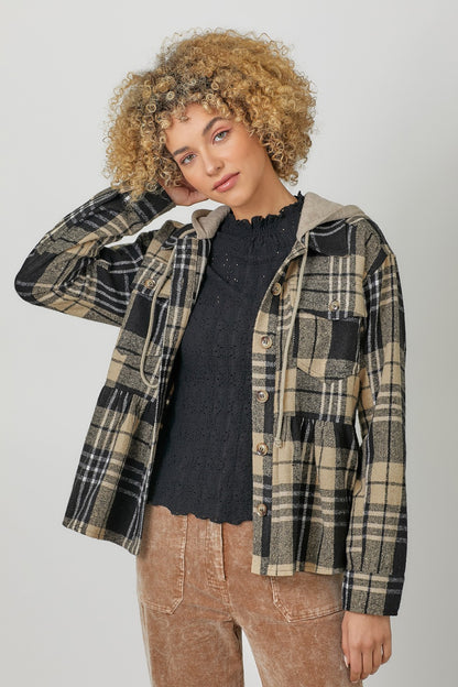 Peplum Plaid Hoodie Jacket by Mystree