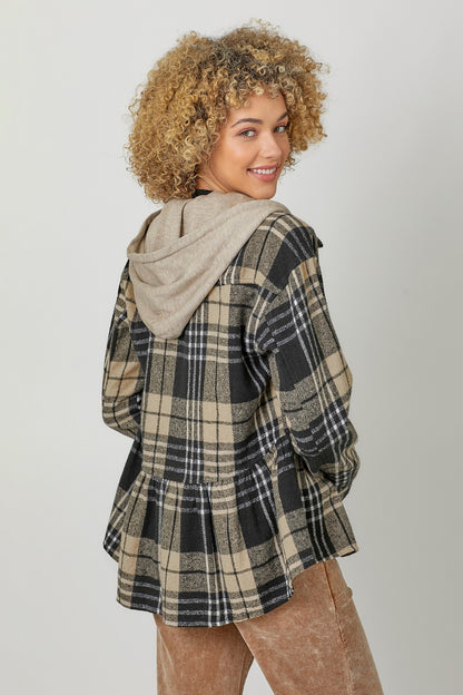 Peplum Plaid Hoodie Jacket by Mystree