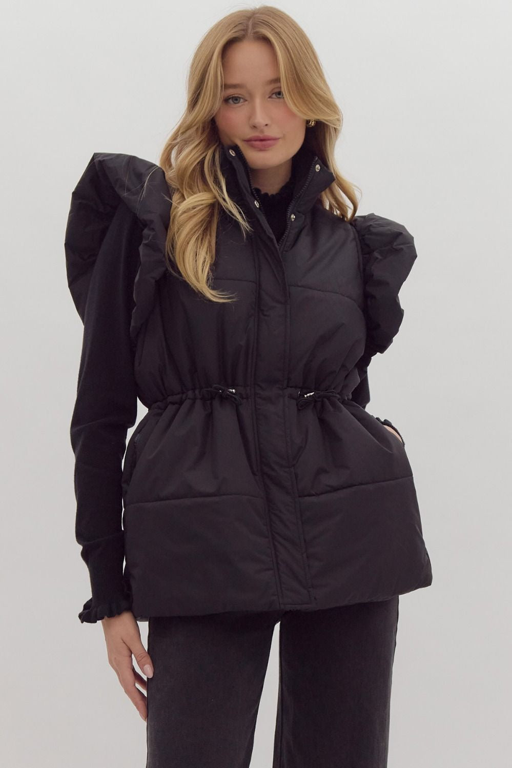 Ruffle Sleeve Puffer Vest