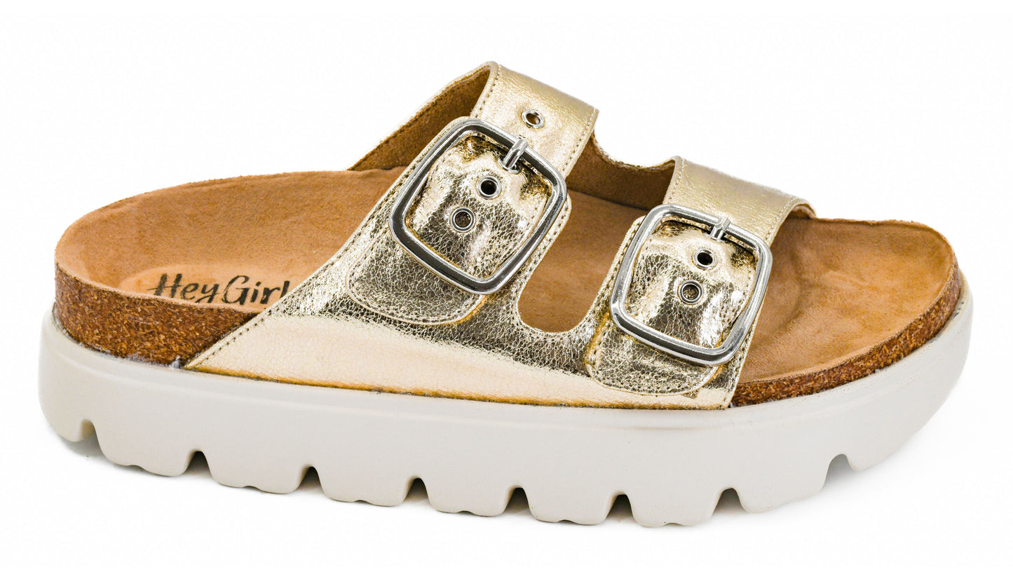 Rumor Has It in Gold Crinkle by Corkys Footwear