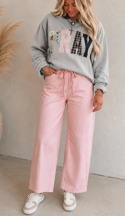 PRE ORDER Light-Pink Tie Waist Barrel Jeans