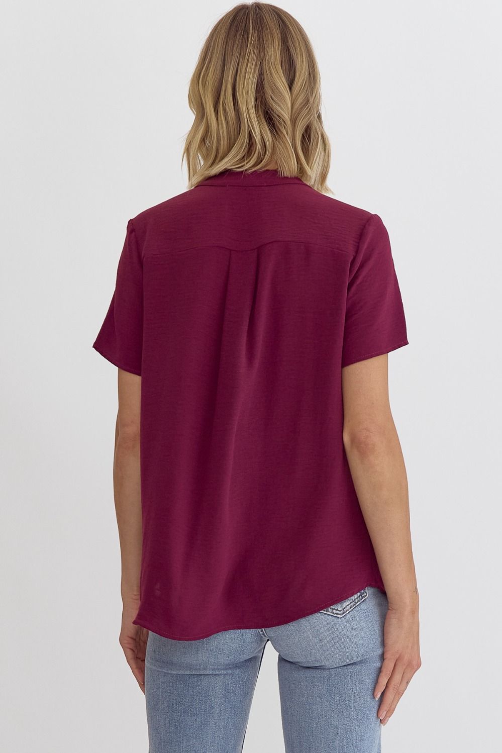 Solid V-Neck Placket Top