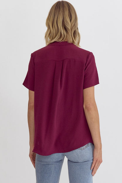 Solid V-Neck Placket Top