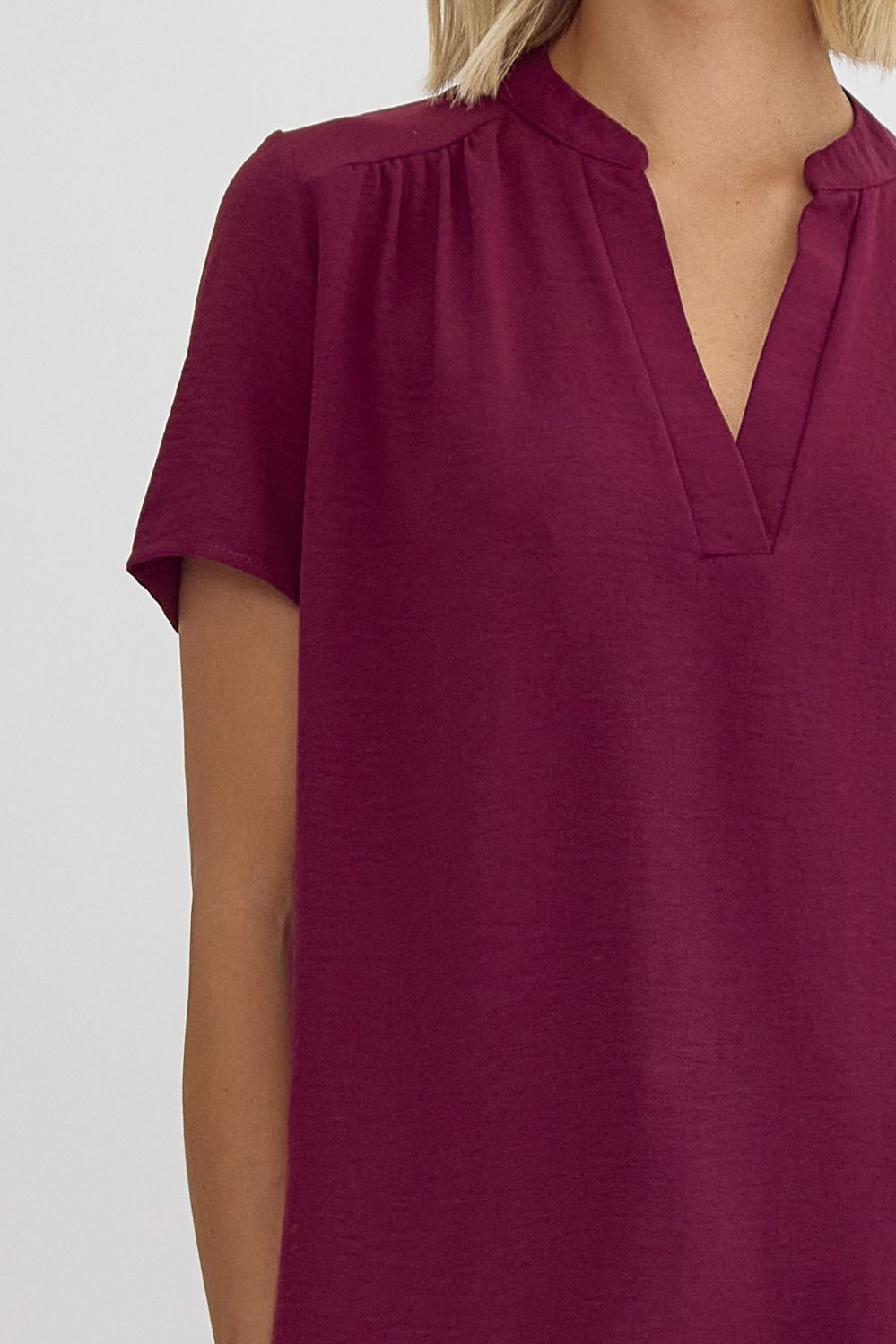 Solid V-Neck Placket Top