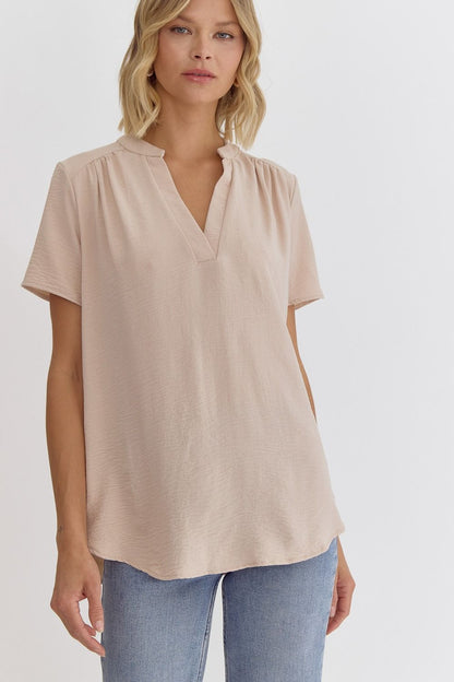 Solid V-Neck Placket Top