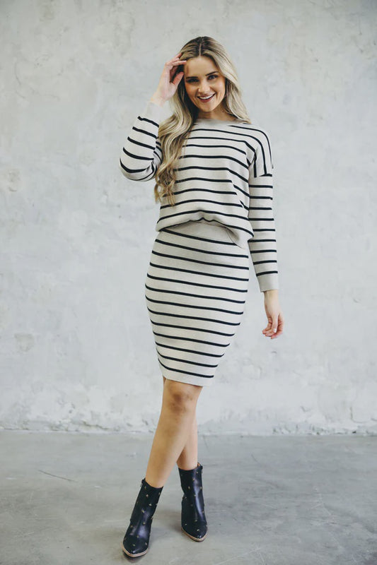 Striped Knit Skirt in Latte