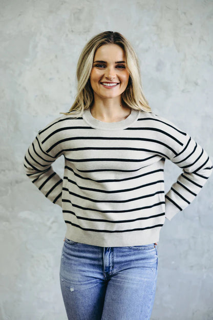 Striped Knit Sweater in Latte