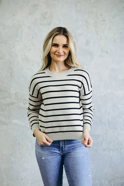 Striped Knit Sweater in Latte