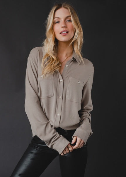 Taupe Super Soft Button Up