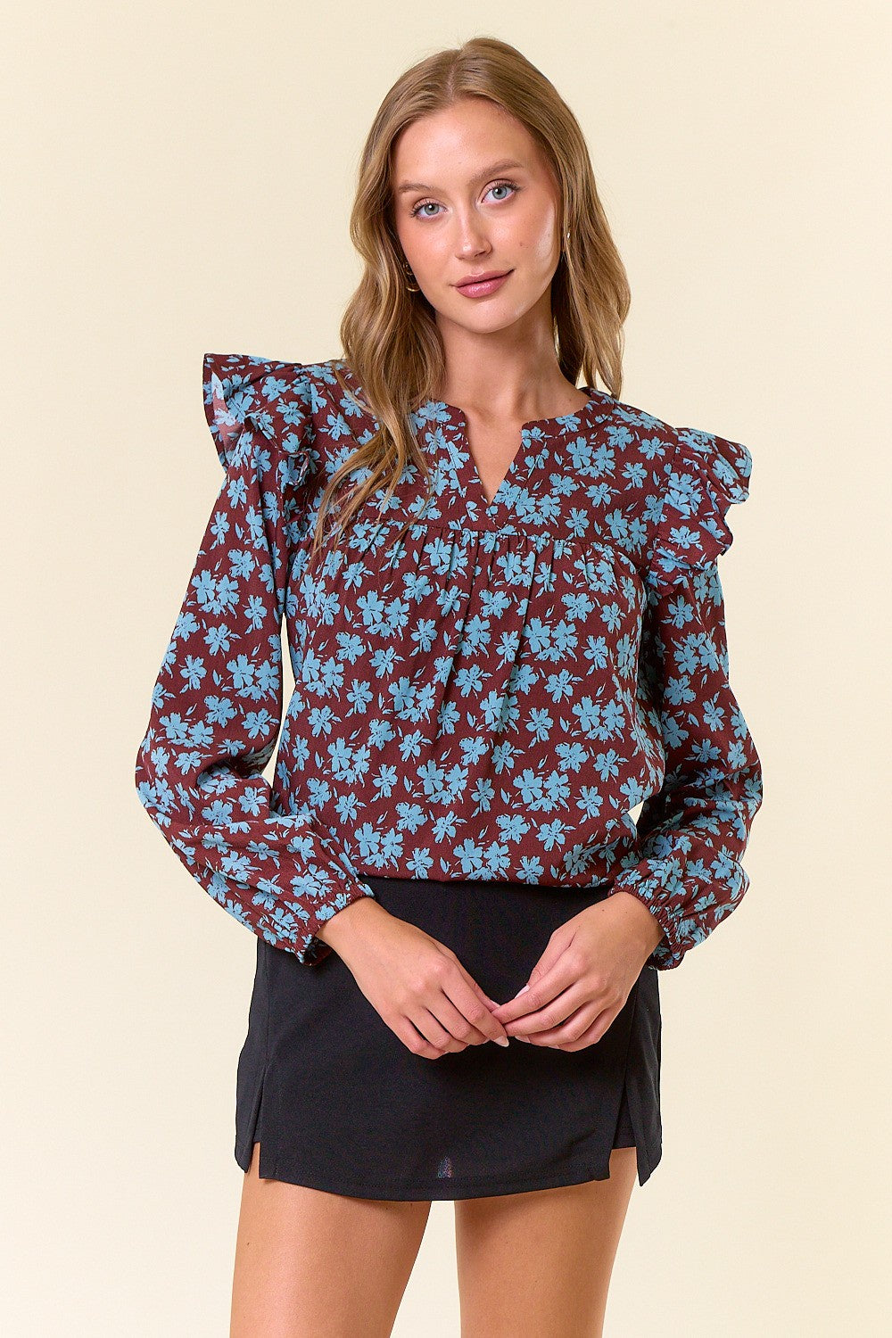 Two Tone Floral Print Blouse