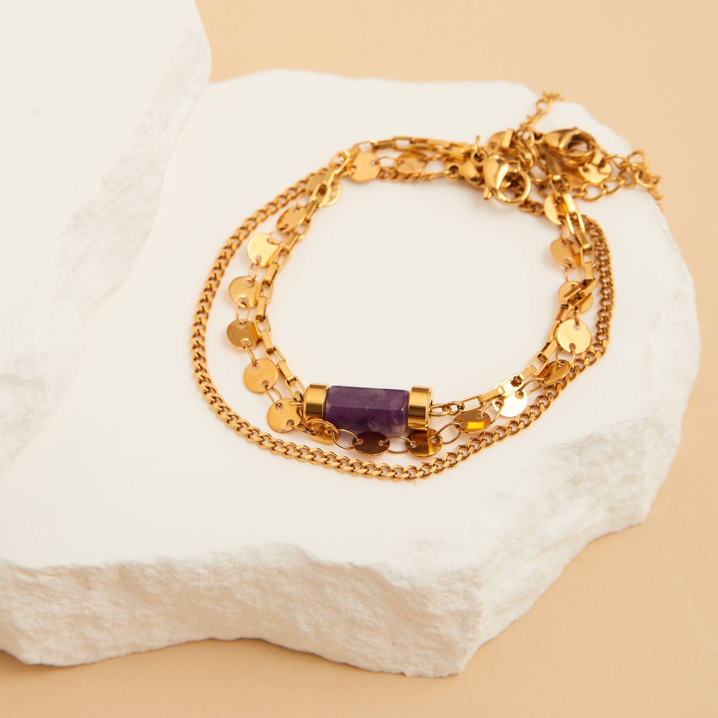 Narelle Waterproof Amethyst 3-Piece Bracelet Set