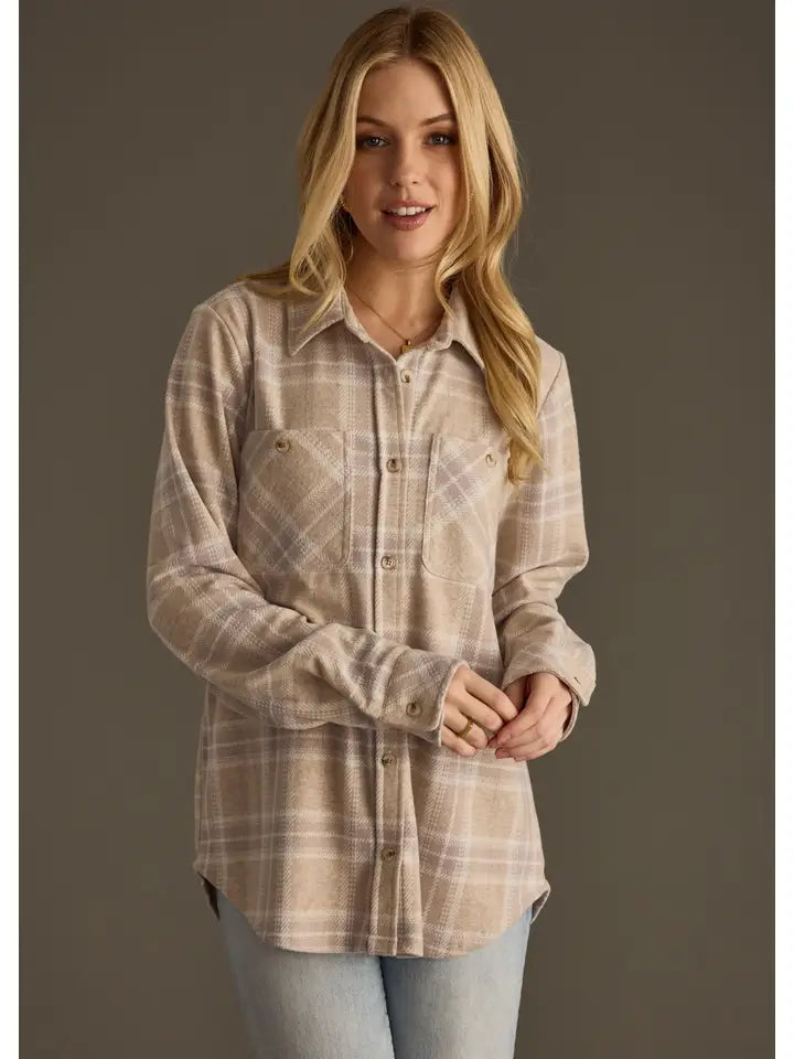 Tan, Mauve & White Super Soft Button Up