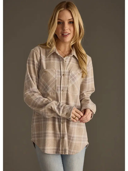 Tan, Mauve & White Super Soft Button Up