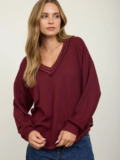 Weekend Wanderer Raw Edge Rib Top
