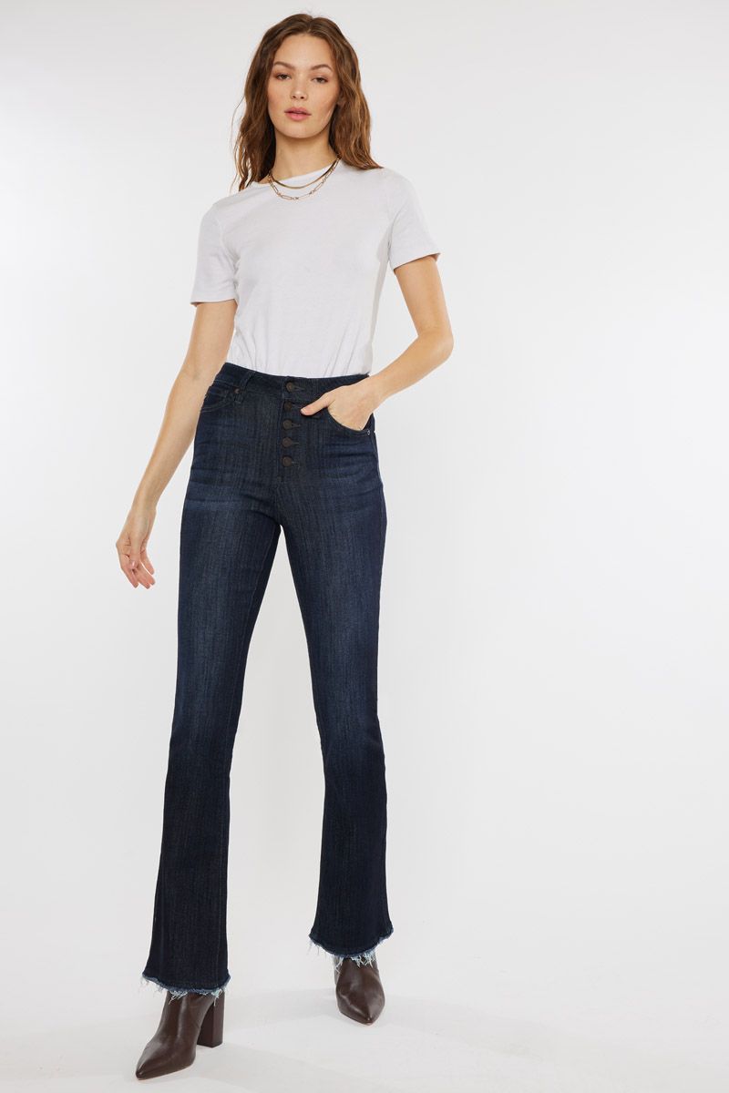 Jaelyn High Rise Exposed Button Bootcut