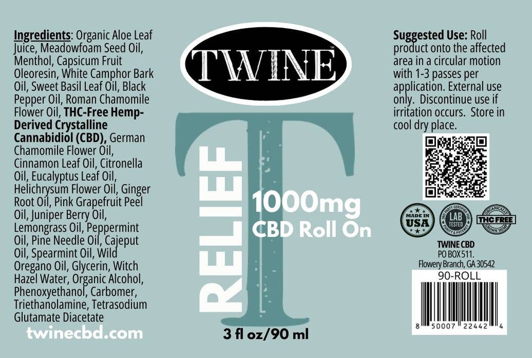 1000mg CBD Pain Relief Roller - Pure Organic CBD Isolate