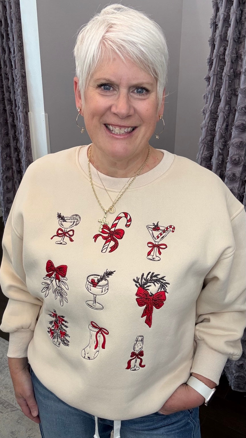 Holiday Cheers Embroidered Sweatshirt