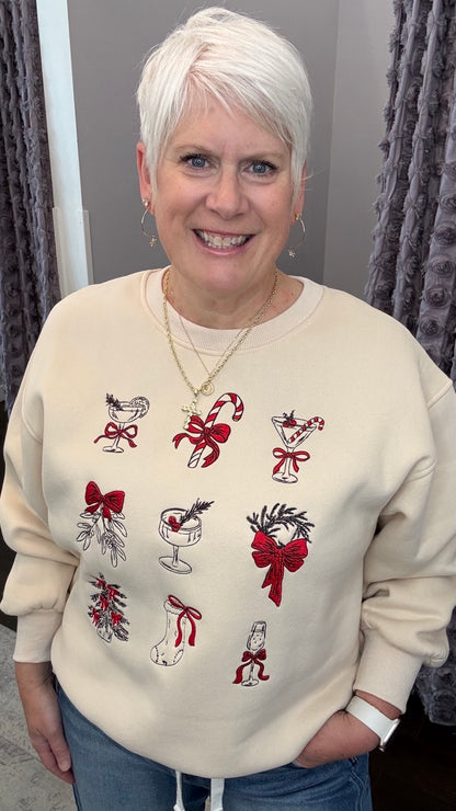 Holiday Cheers Embroidered Sweatshirt