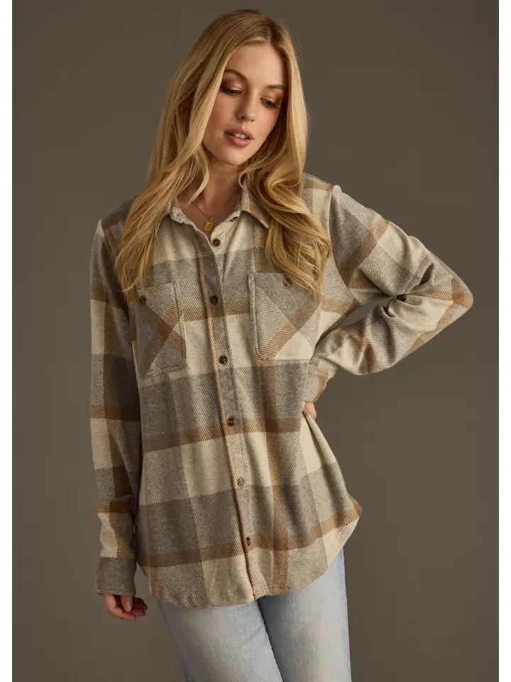 Grey & Mocha Super Soft Button Up
