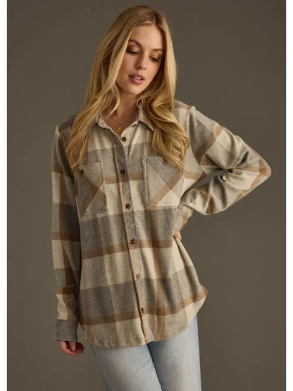 Grey & Mocha Super Soft Button Up