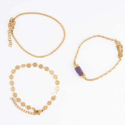 Narelle Waterproof Amethyst 3-Piece Bracelet Set