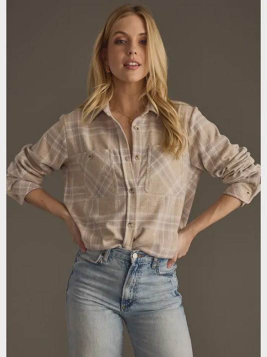 Tan, Mauve & White Super Soft Button Up