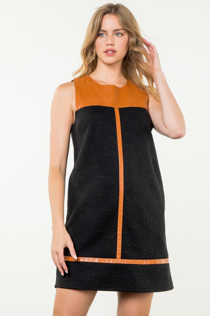 Textured Faux Leather Accent Dress