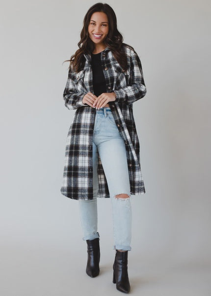 Black, White & Olive Plaid Flannel
