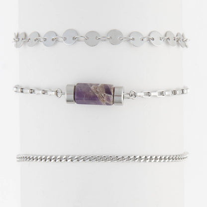 Narelle Waterproof Amethyst 3-Piece Bracelet Set