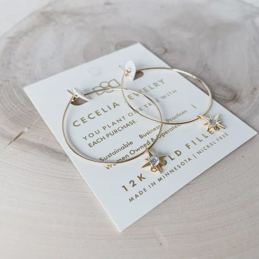 Gold Sunburst 12k Gold Filled Hoop and Star Earring