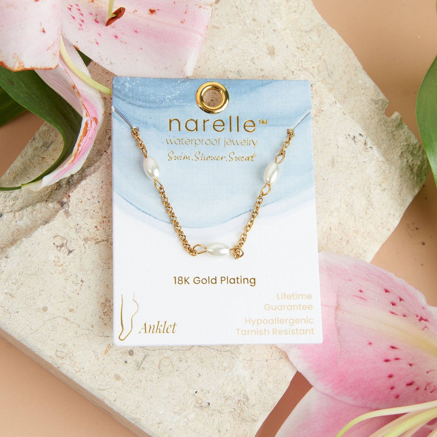 Narelle Waterproof Gold Pearl Anklet